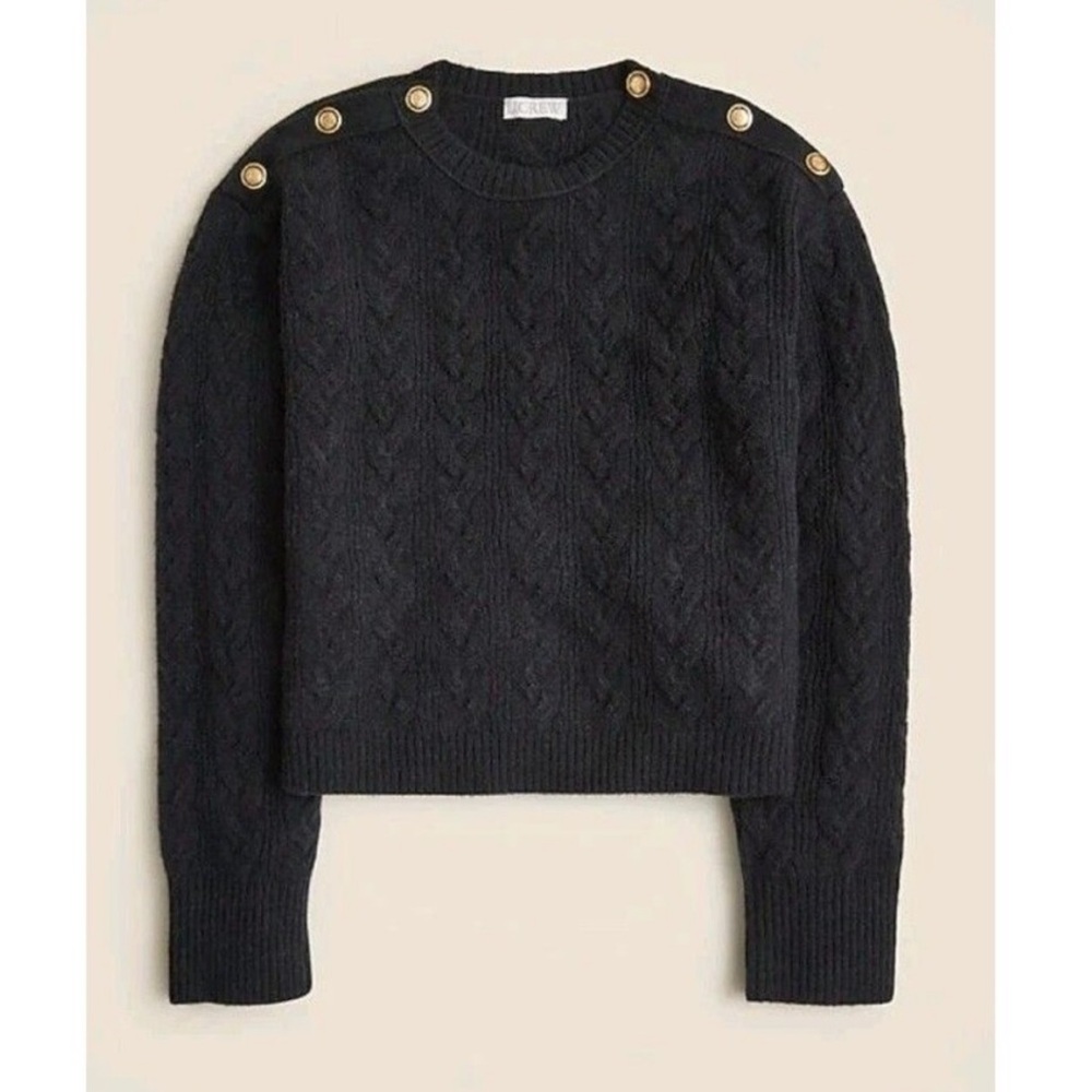 BOGO! J. Crew Cable Knit Sweater Button Shoulder Supersoft Yarn Black Small